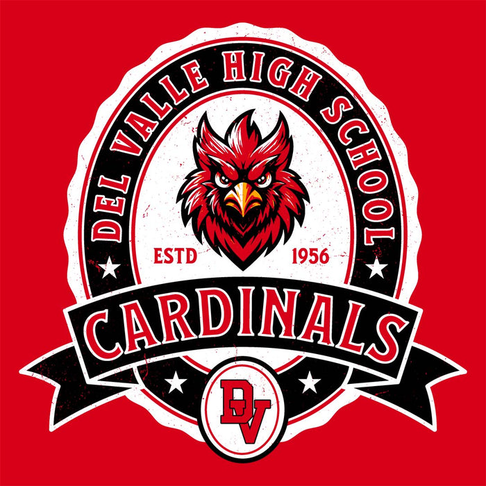 Close-up view of Del Valle High School Cardinals Red Classic Unisex T-shirt 212