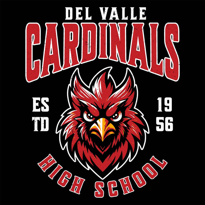 Close-up view of Del Valle High School Cardinals Black Classic Unisex T-shirt 213