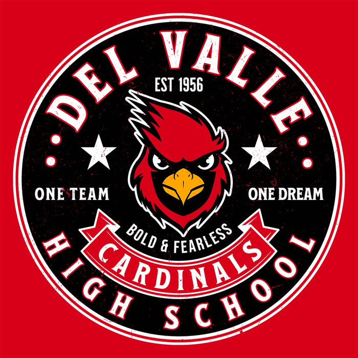 Close-up view of Del Valle High School Cardinals Red Classic Unisex T-shirt 215