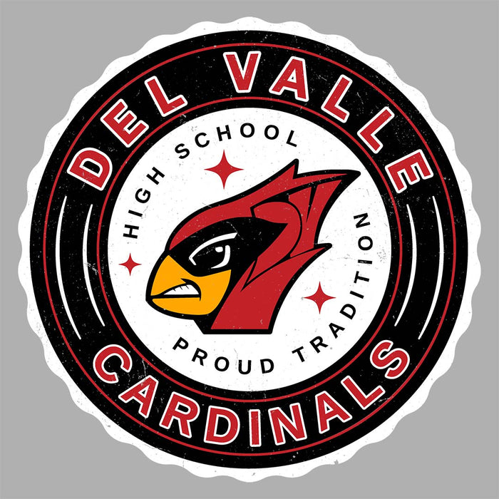 Close-up view of Del Valle High School Cardinals Women's Heather Grey T-shirt 216