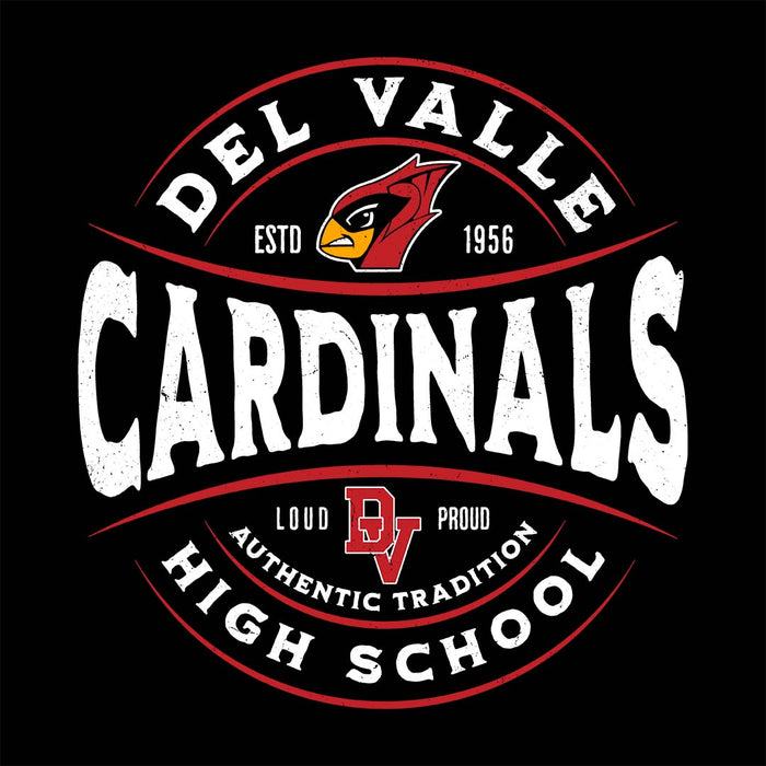 Close-up view of Del Valle High School Cardinals Black Classic Unisex T-shirt 218