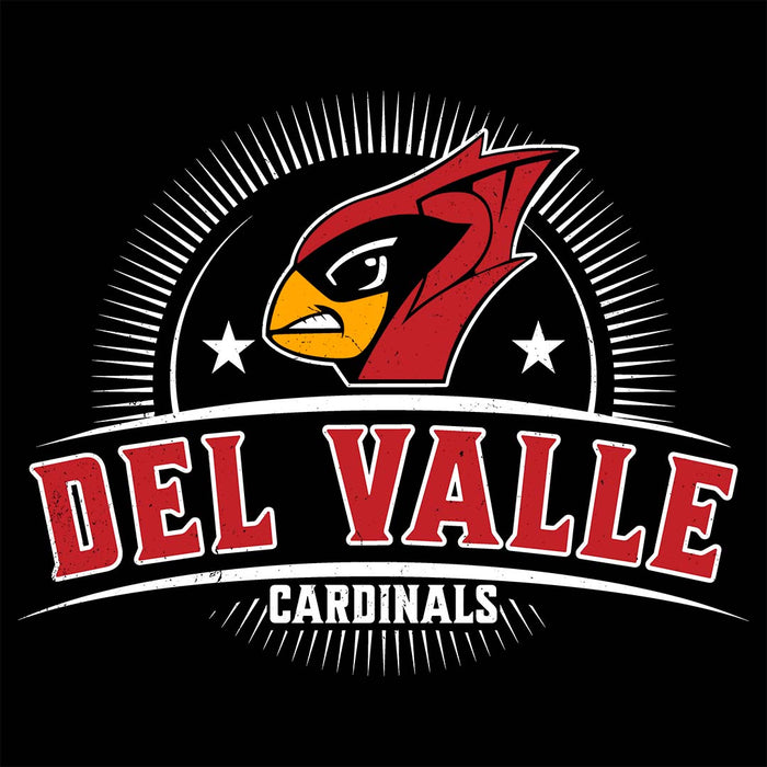 Close-up view of Del Valle High School Cardinals Women's Black T-shirt 221