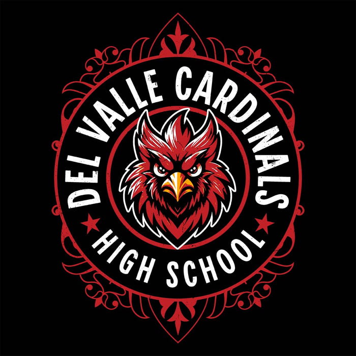 Close-up view of Del Valle High School Cardinals Black Classic Unisex T-shirt 227