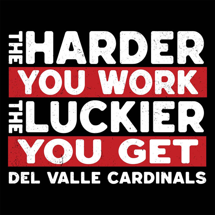Close-up view of Del Valle High School Cardinals Women's Black T-shirt 238