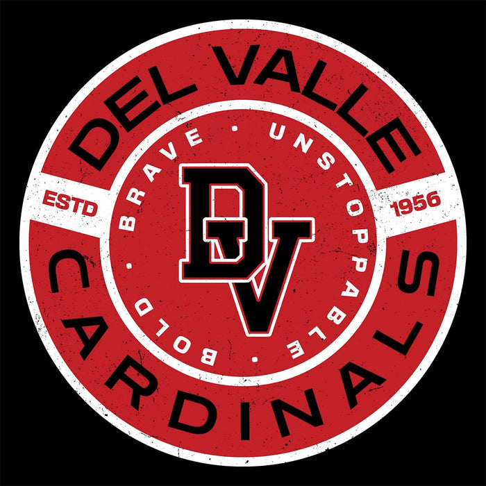 Close-up view of Del Valle High School Cardinals Black Classic Unisex T-shirt 239