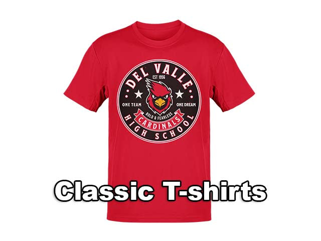 Classic T-shirts - Del Valle High School Cardinals