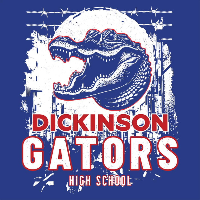 Close-up view of Dickinson High School Gators Royal Blue Premium Unisex Hoodie 202