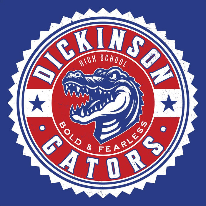 Close-up view of Dickinson High School Gators Royal Blue Classic Unisex T-shirt 203