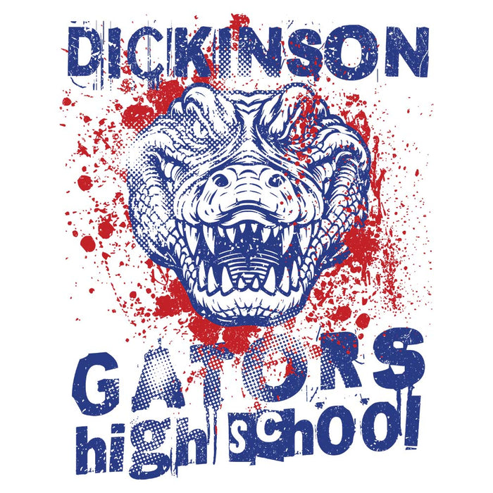 Close-up view of Dickinson High School Gators Unisex 3/4 sleeve Raglan T-shirt 205