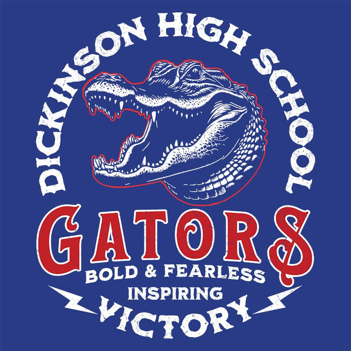 Close-up view of Dickinson High School Gators Royal Blue Classic Unisex T-shirt 206