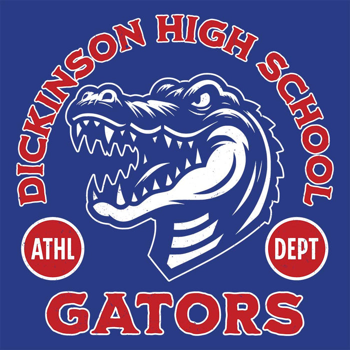 Close-up view of Dickinson High School Gators Royal Blue Classic Unisex T-shirt 208