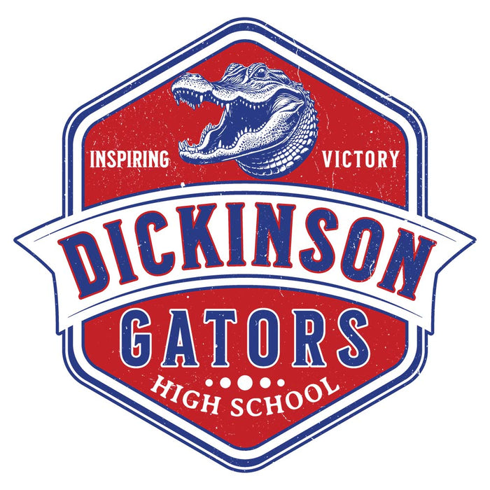 Close-up view of Dickinson High School Gators Unisex 3/4 sleeve Raglan T-shirt 209