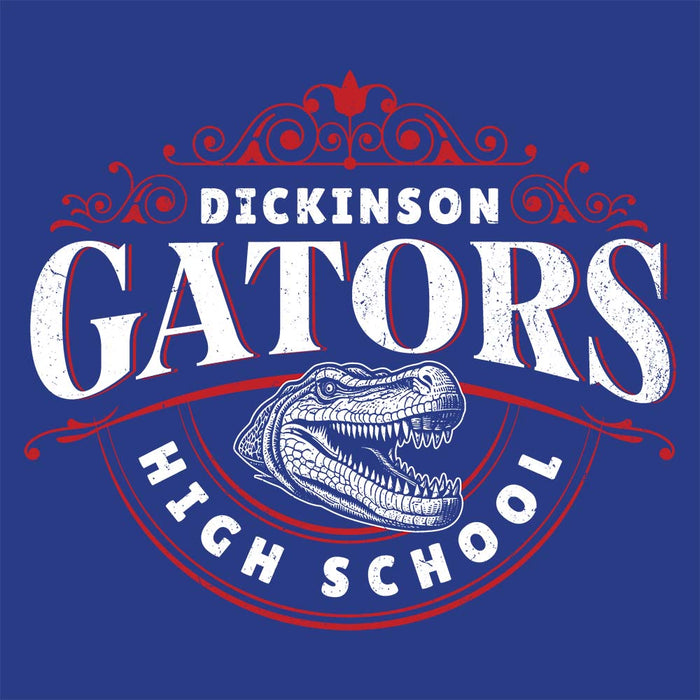 Close-up view of Dickinson High School Gators Royal Blue Classic Unisex T-shirt 211