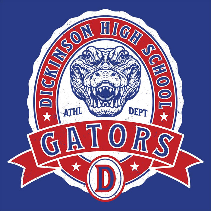 Close-up view of Dickinson High School Gators Royal Blue Classic Unisex T-shirt 212