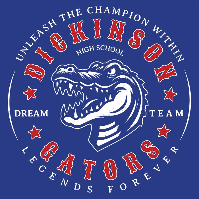 Close-up view of Dickinson High School Gators Royal Blue Classic Unisex T-shirt 214