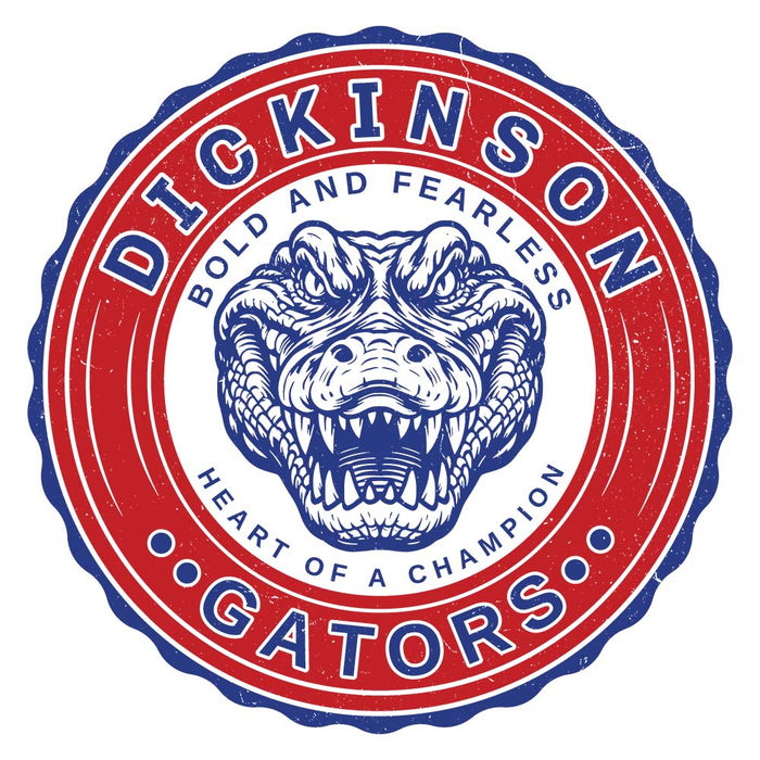 Close-up view of Dickinson High School Gators Unisex 3/4 sleeve Raglan T-shirt 216