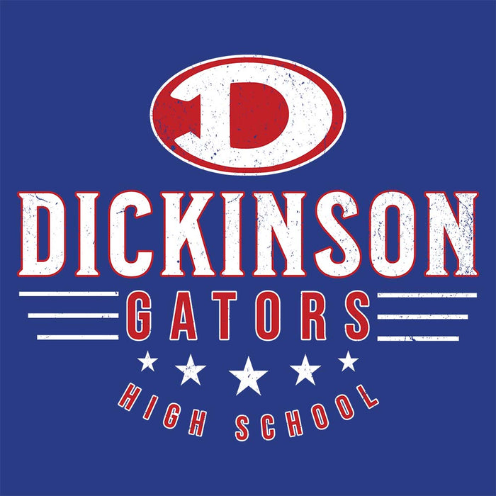 Close-up view of Dickinson High School Gators Royal Blue Classic Unisex Hoodie 217