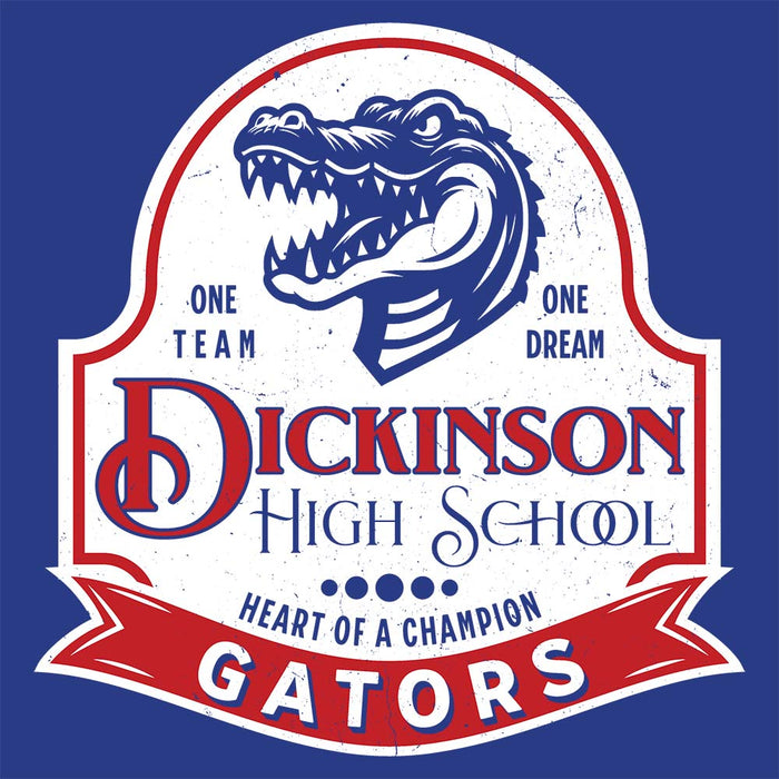 Close-up view of Dickinson High School Gators Royal Blue Classic Unisex T-shirt 219