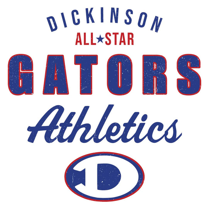 Close-up view of Dickinson High School Gators Unisex 3/4 sleeve Raglan T-shirt 034