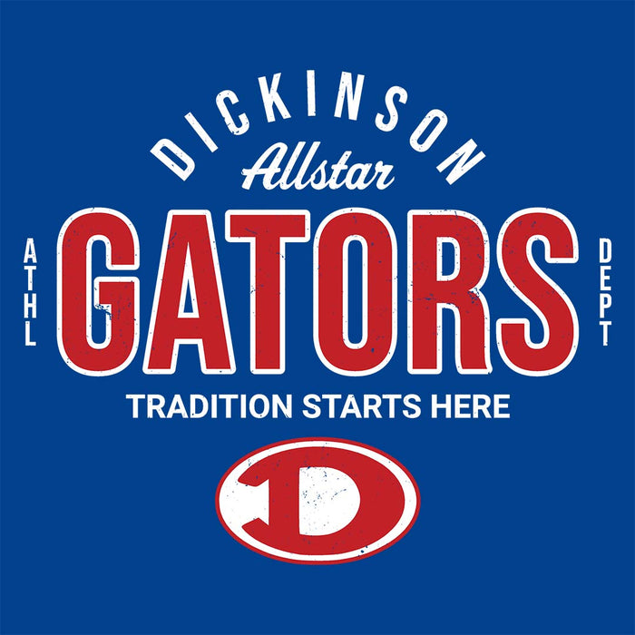 Close-up view of Dickinson High School Gators Women's Royal Blue SoftStyle T-shirt 040