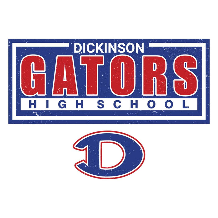 Close-up view of Dickinson High School Gators Unisex 3/4 sleeve Raglan T-shirt 049