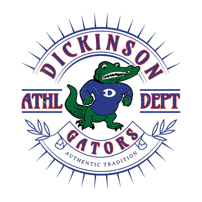 Close-up view of Dickinson High School Gators Unisex 3/4 sleeve Raglan T-shirt 201