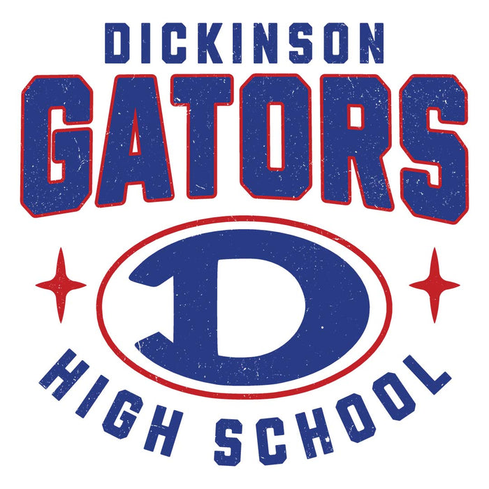 Close-up view of Dickinson High School Gators Unisex 3/4 sleeve Raglan T-shirt 204