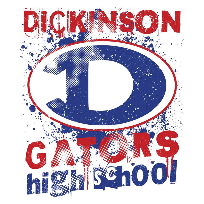 Close-up view of Dickinson High School Gators Unisex 3/4 sleeve Raglan T-shirt 205