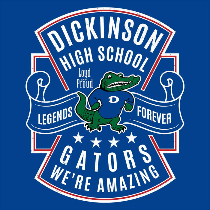 Close-up view of Dickinson High School Gators Women's Royal Blue SoftStyle T-shirt 207