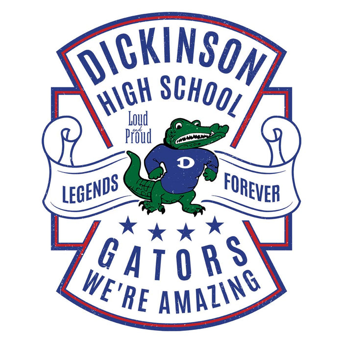 Close-up view of Dickinson High School Gators Unisex 3/4 sleeve Raglan T-shirt 207