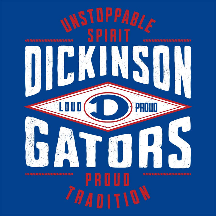 Close-up view of Dickinson High School Gators Women's Royal Blue SoftStyle T-shirt 210