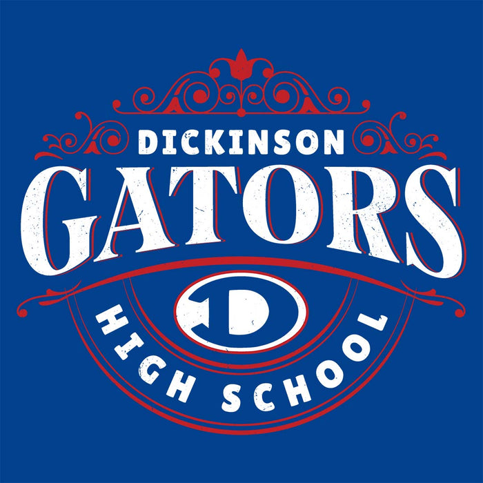 Close-up view of Dickinson High School Gators Women's Royal Blue SoftStyle T-shirt 211