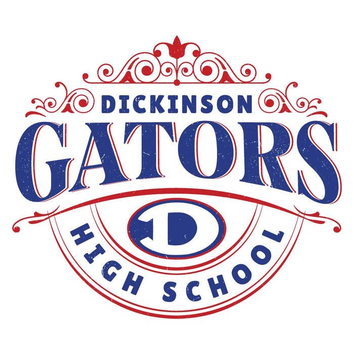 Close-up view of Dickinson High School Gators Unisex 3/4 sleeve Raglan T-shirt 211