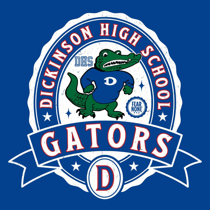 Close-up view of Dickinson High School Gators Royal Blue Classic Unisex T-shirt 212