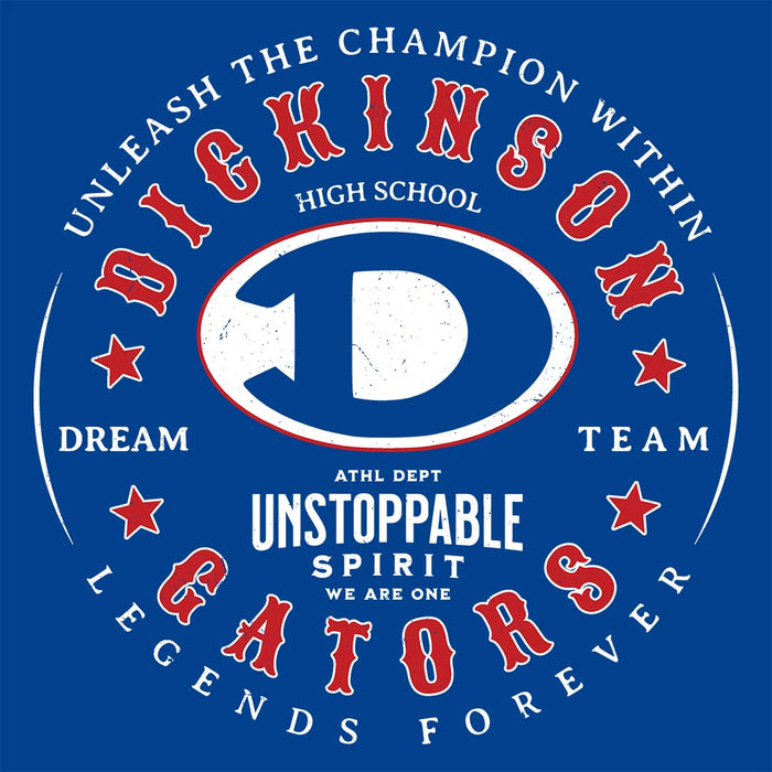 Close-up view of Dickinson High School Gators Women's Royal Blue SoftStyle T-shirt 214