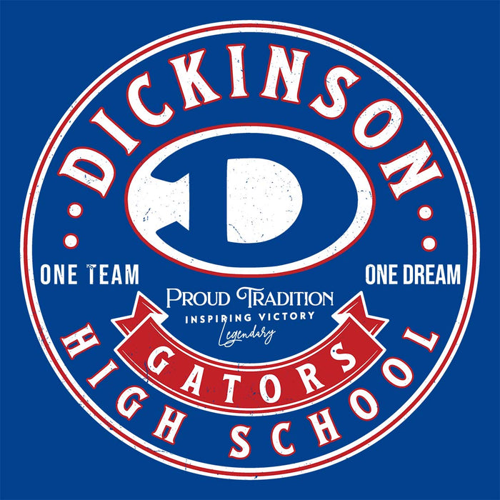 Close-up view of Dickinson High School Gators Women's Royal Blue SoftStyle T-shirt 215
