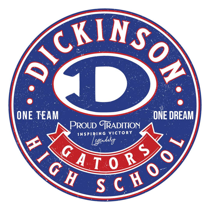 Close-up view of Dickinson High School Gators Unisex 3/4 sleeve Raglan T-shirt 215