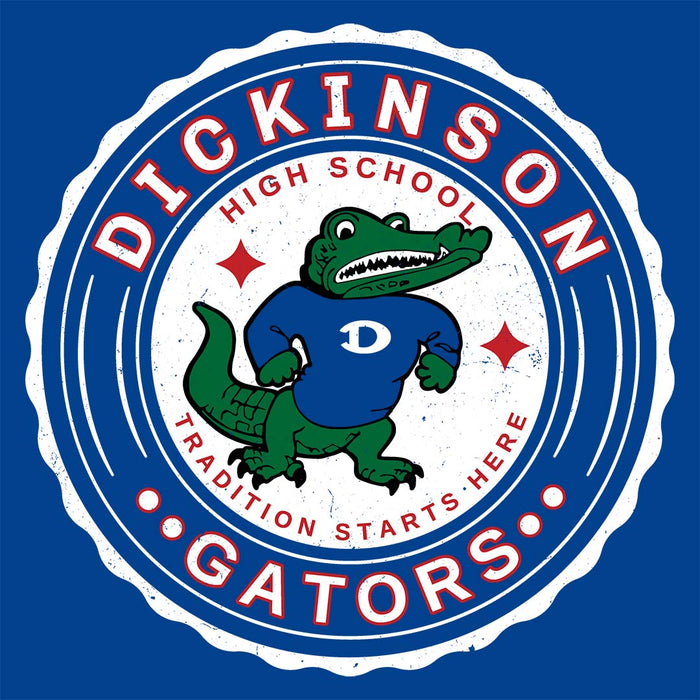 Close-up view of Dickinson High School Gators Royal Blue Classic Unisex T-shirt 216