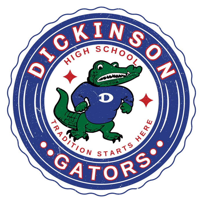 Close-up view of Dickinson High School Gators Unisex 3/4 sleeve Raglan T-shirt 216