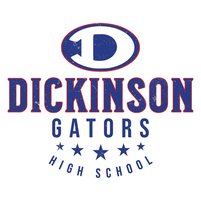 Close-up view of Dickinson High School Gators Unisex 3/4 sleeve Raglan T-shirt 217