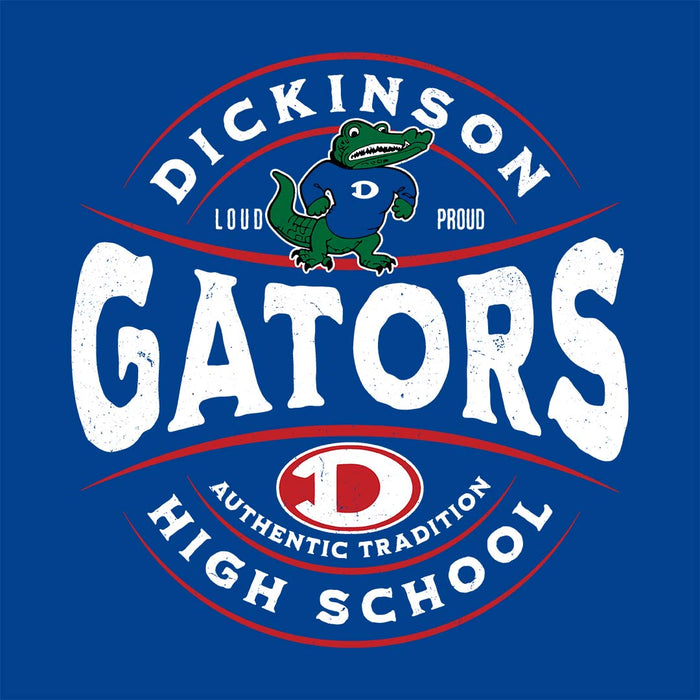 Close-up view of Dickinson High School Gators Royal Blue Classic Unisex T-shirt 218