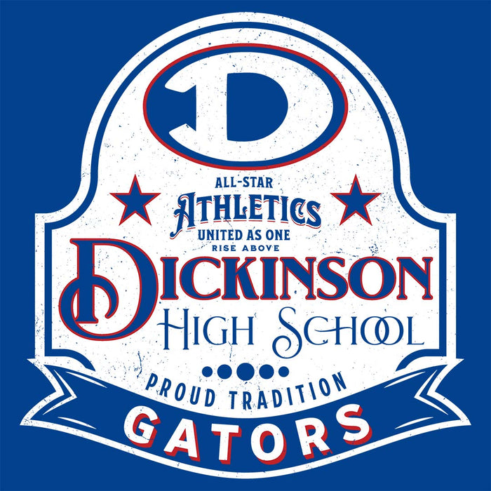 Close-up view of Dickinson High School Gators Women&#39;s Royal Blue SoftStyle T-shirt 219