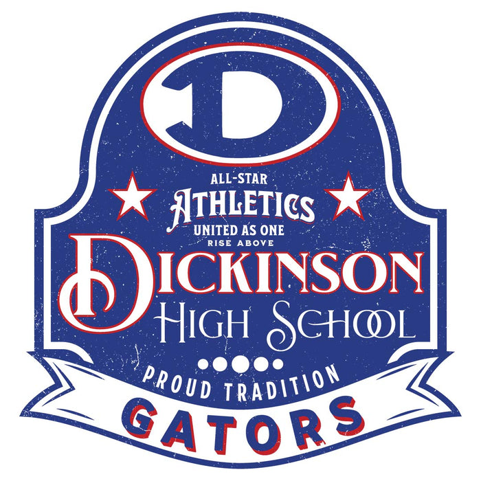Close-up view of Dickinson High School Gators Unisex 3/4 sleeve Raglan T-shirt 219