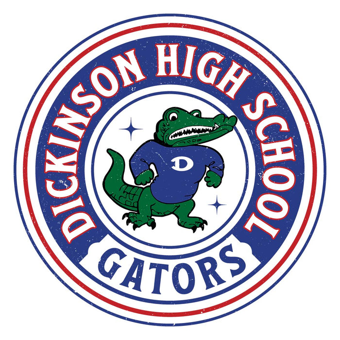 Close-up view of Dickinson High School Gators Unisex 3/4 sleeve Raglan T-shirt 220