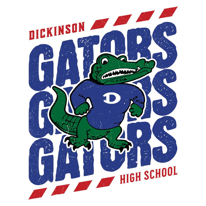 Close-up view of Dickinson High School Gators Unisex 3/4 sleeve Raglan T-shirt 223