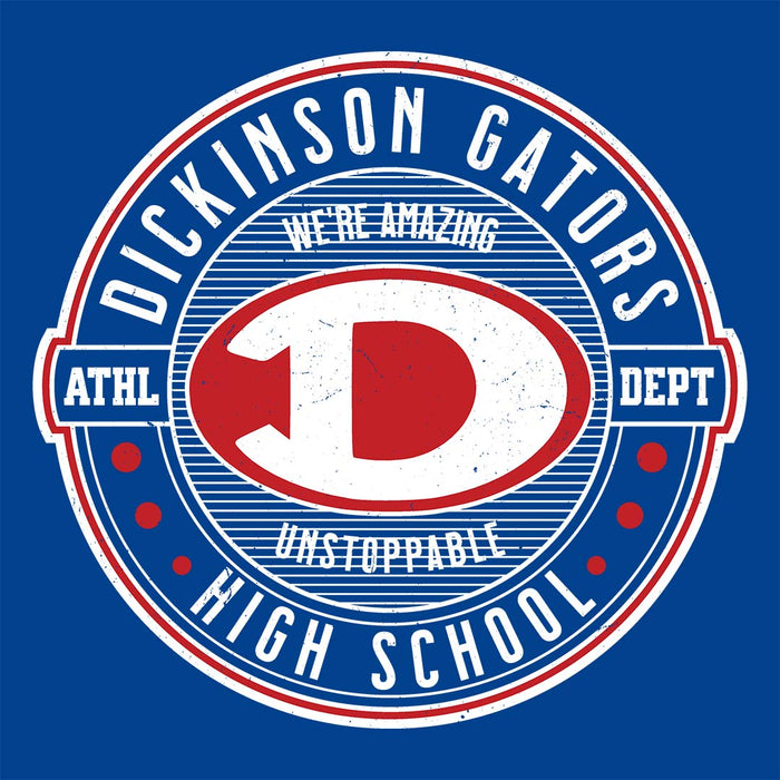 Close-up view of Dickinson High School Gators Royal Blue Classic Unisex T-shirt 224