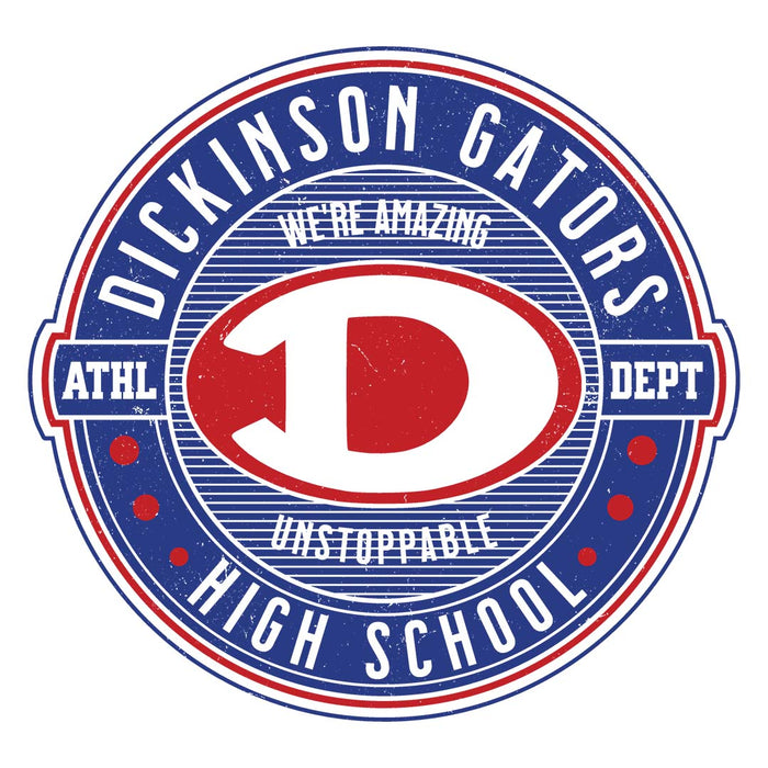 Close-up view of Dickinson High School Gators Unisex 3/4 sleeve Raglan T-shirt 224