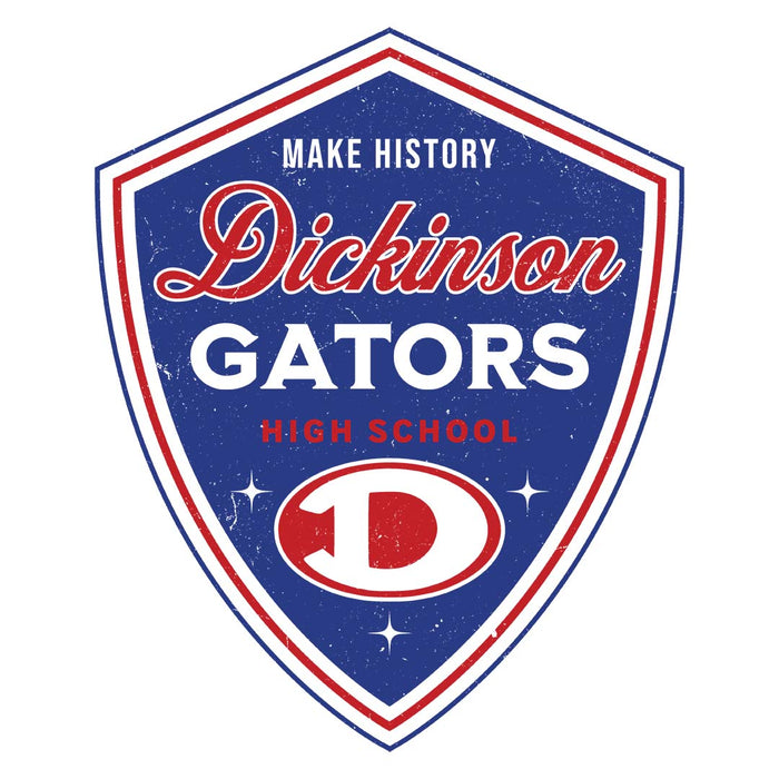 Close-up view of Dickinson High School Gators Unisex 3/4 sleeve Raglan T-shirt 225
