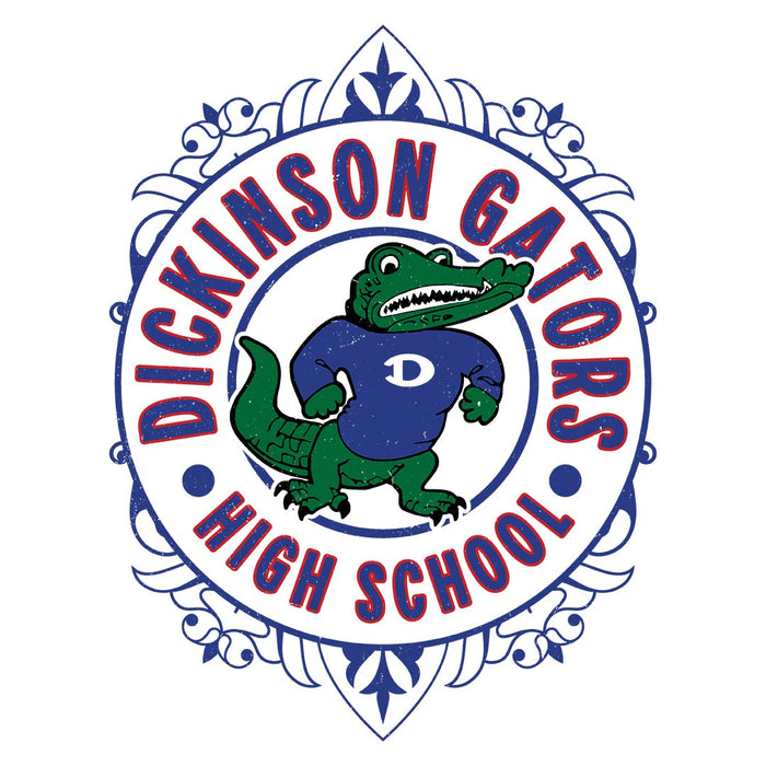 Close-up view of Dickinson High School Gators Unisex 3/4 sleeve Raglan T-shirt 227