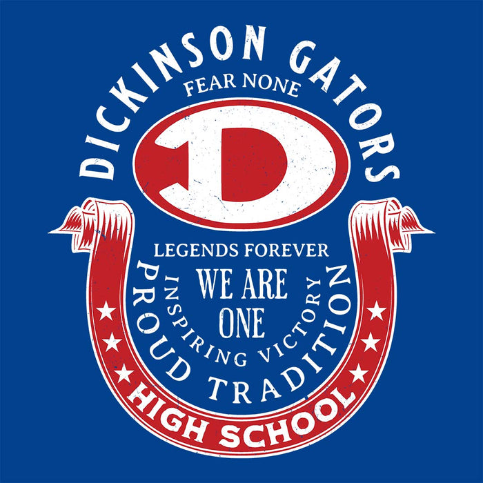 Close-up view of Dickinson High School Gators Royal Blue Classic Unisex T-shirt 229